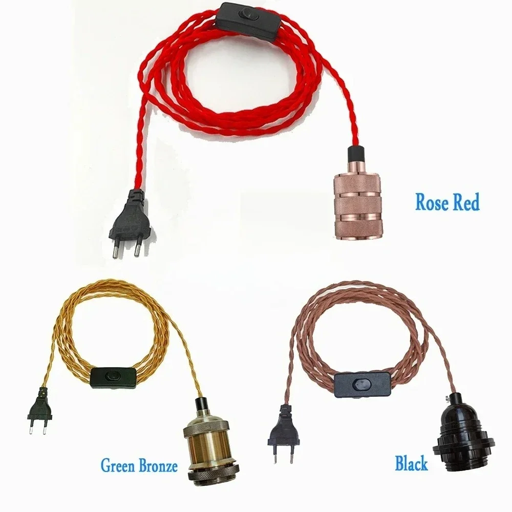 

EU Plug US Plug Vintage Power Cords with Line Switch E27 Socket Twist Wire Cord with Lamp Holder for Pendant Light Cord Sets