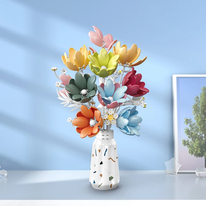 

The latest romantic flower bouquets, building blocks, creative home desks, plant decorations, assembly bricks, toys, children, a