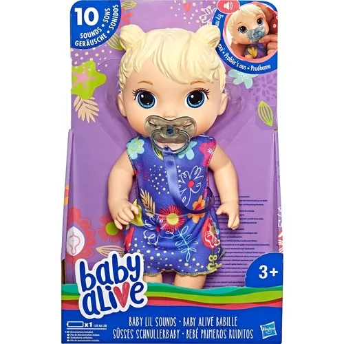 Baby Alive My Cute Baby makes real baby sounds when taken care of; laughing, crying, yawning, whining and mumbling.