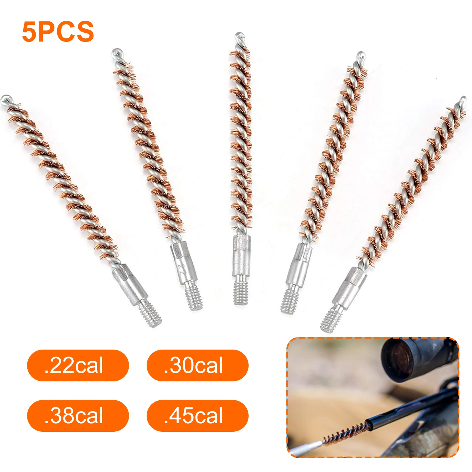 5Pcs/Set Gun Cleaning Brush Kit 9mm/7.62mm/5.56mm .22/.223/.30/.38/.45Cal Rifle Pistol Shotgun Chamber Barrel Cleaning Brush