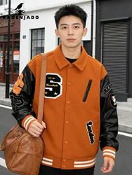 Men's Varsity Jacket Faux Leather Sleeve Vintage Motorcycle Coat Bomber Lapel Collar Spring/Autumn Lertterman Outdoor Menswear