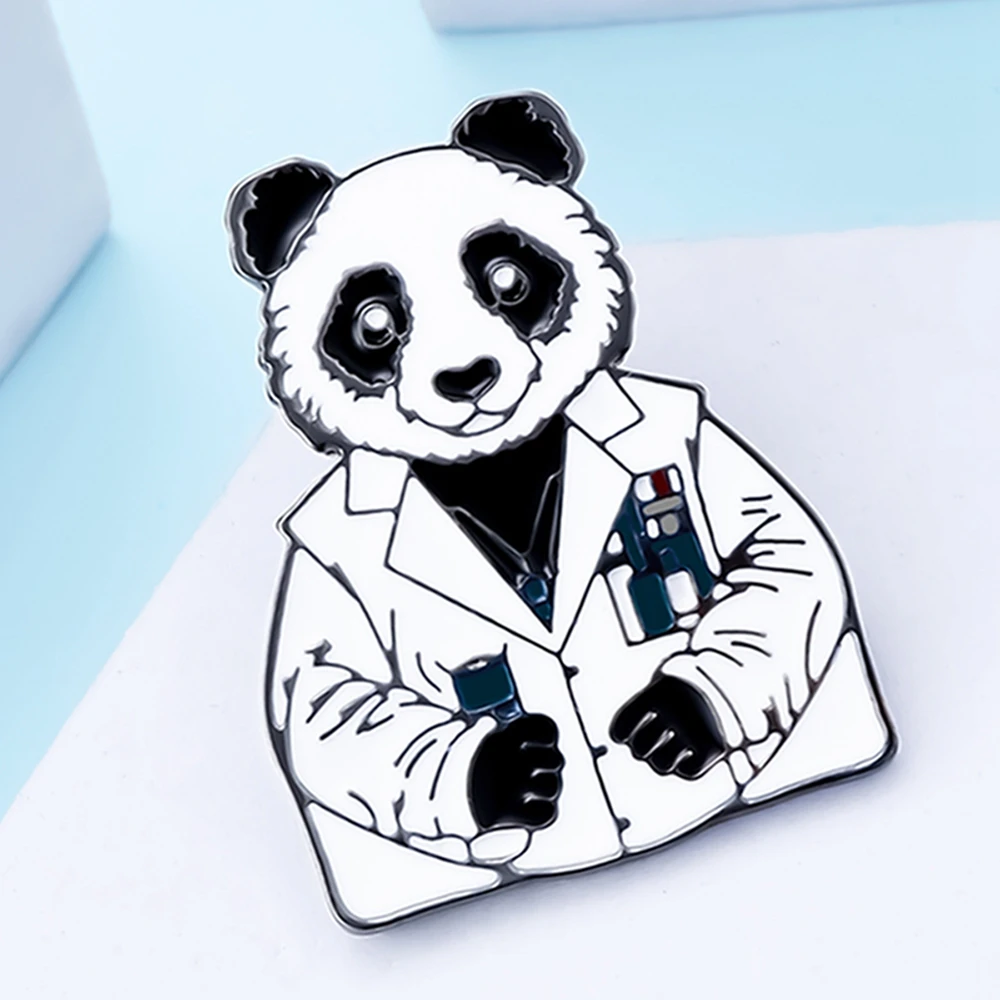 Catuni Panda Science Medicine Pin Enamel Brooch Cute Bag Lapel Backpack Badge Jewelry Accessories for Scientist Student Medico