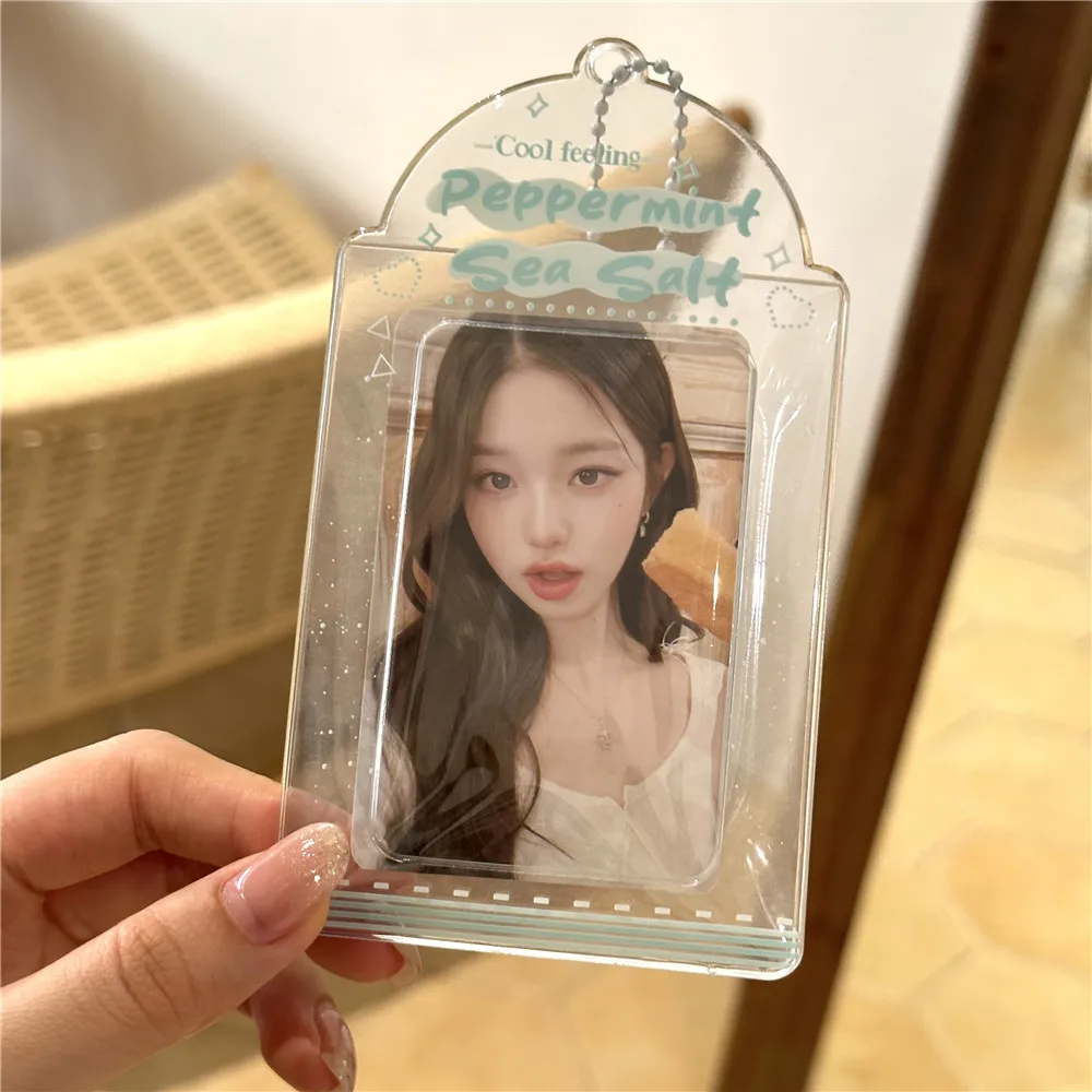 Transparent PVC Card Cover Ins Kpop Idol Photo Clip Storage Protective Sleeve Bag Decor Photocard Display Pendant Keychain 1PC