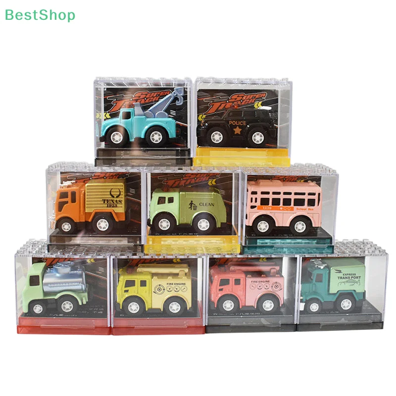 ★★★Simulation Engineering Car Model With Transparent Storage Box Mini Alloy Car Model Toy Pull Back Car Toys Children Gift
