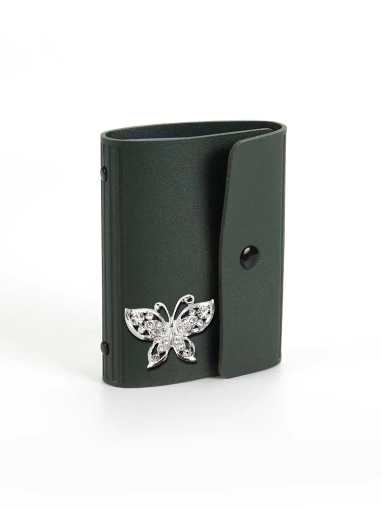 Card ID Holders: Stylish PU Wallet with Buckle Organized Card Storage Faceted Butterfly Decor in Gold