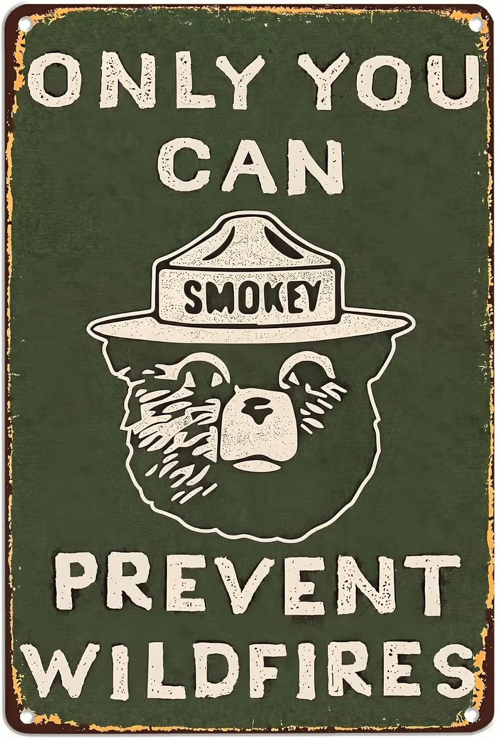 Smokey Bear Only You Can Prevent Wildfires Vintage Metal Sign, Retro Aluminum Wall Decor, Rustic Cabin Camping Yard/Garage/Fen