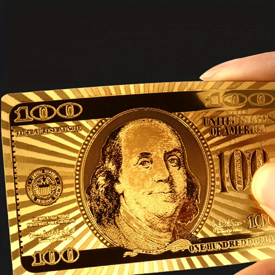 1 قطعة بطاقة لعب من رقائق الذهب بطاقة لعب الدولار الذهبي مقاومة للماء، قابلة للغسل، لعبة ترفيهية متينة للحفلات