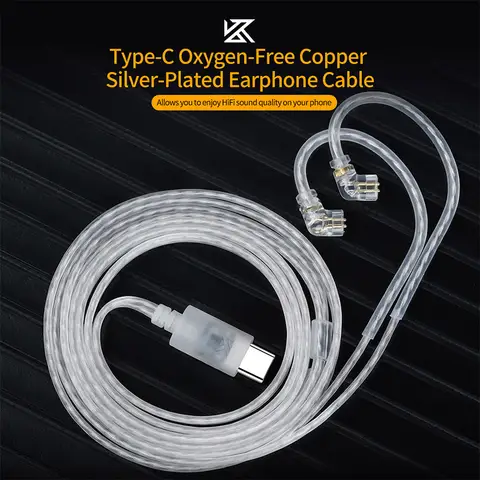 KZ Fones de ouvido Cabo OFC Banhado a Prata Cabo de Atualização Fio Tipo-c Cabos de 2 PIN Microfone Opcional