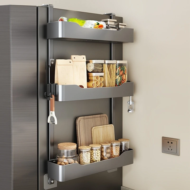1pc/No-Drill Refrigerator Side Wall Storage Rack, Multi-Layer Large-Capacity Spice Storage Hanging Rack for the Kitchen