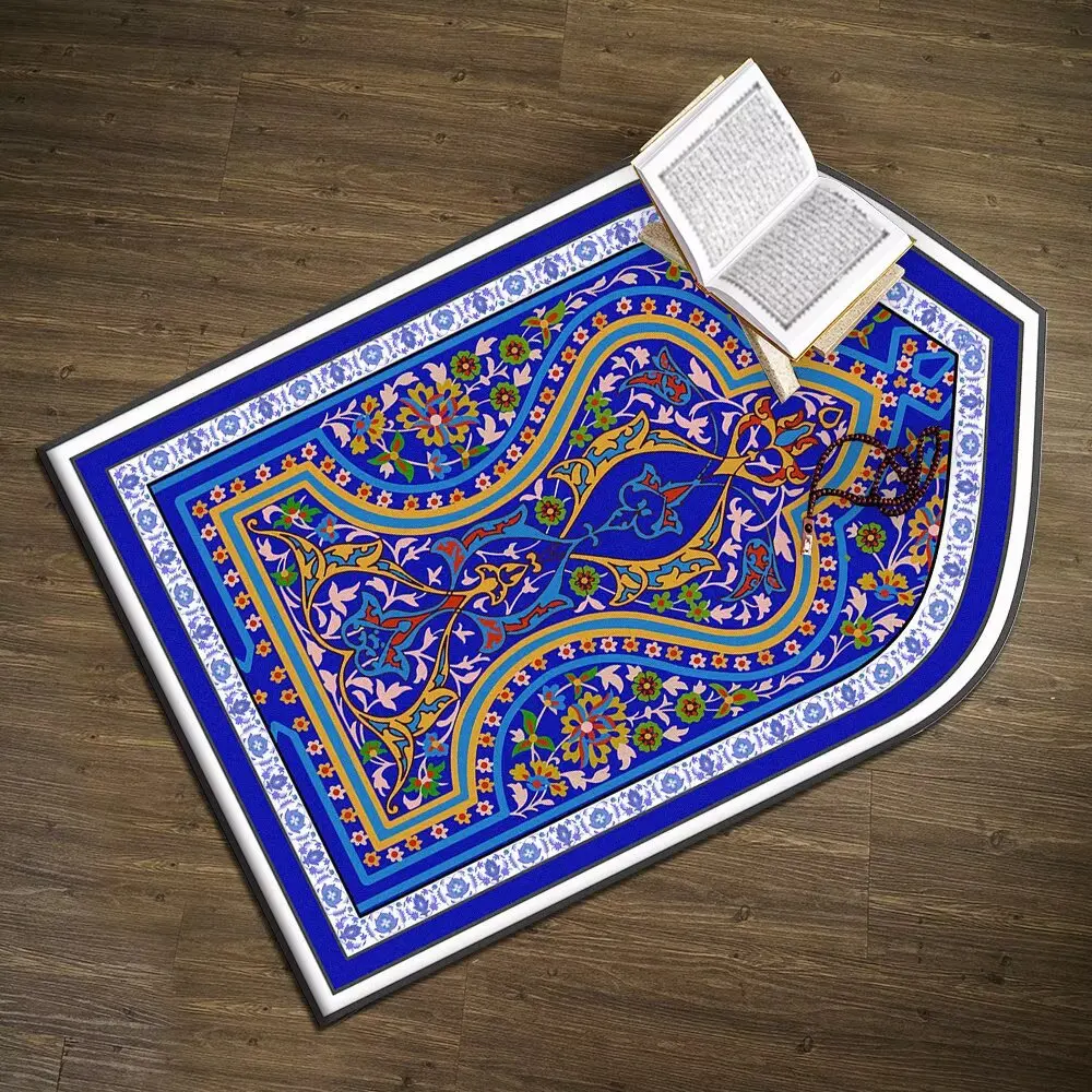 60x110cm Thick Flannel Worship Mat Muslim Prayer Mat Retro Ethnic Style Soft Printed Flower Sea Mat Anti slip and Washable Gifts