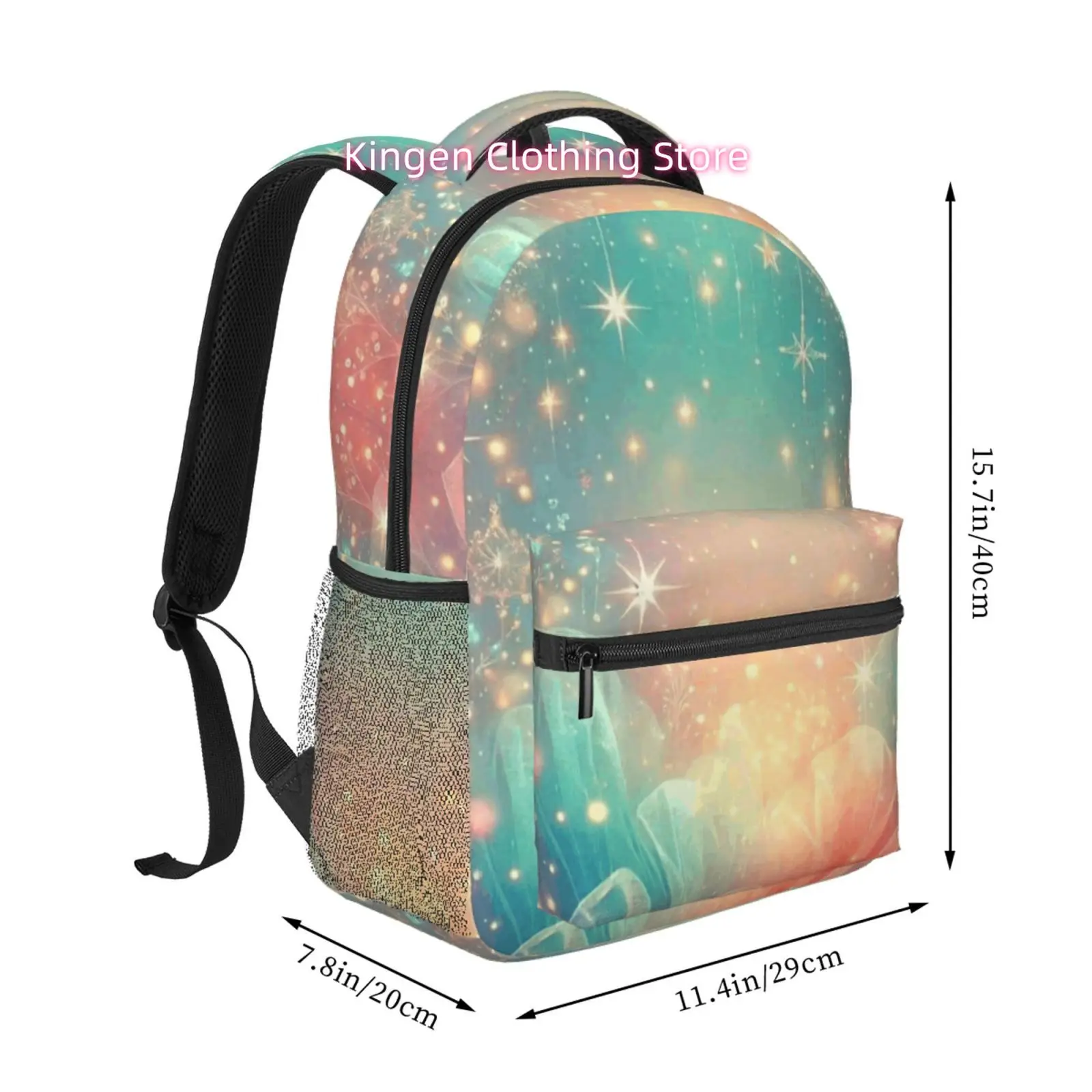 Mint Green Starry Sky with Glowing Lights Print Backpack, High Quality Oxford Cloth, Adjustable Shoulder Straps, for Women Trave