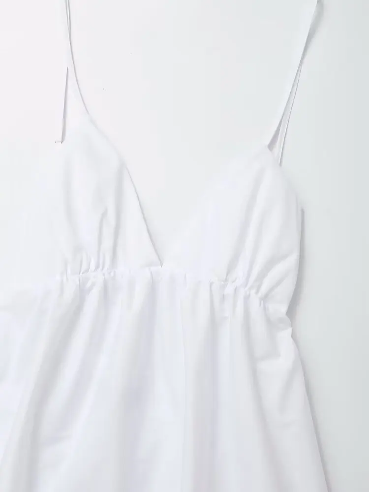 Women's Backless Midi Dress Waistband V Neck Solid Pullover High Waisted Loose Fitting Camisole A-line Skirt New Chic Dress image 3