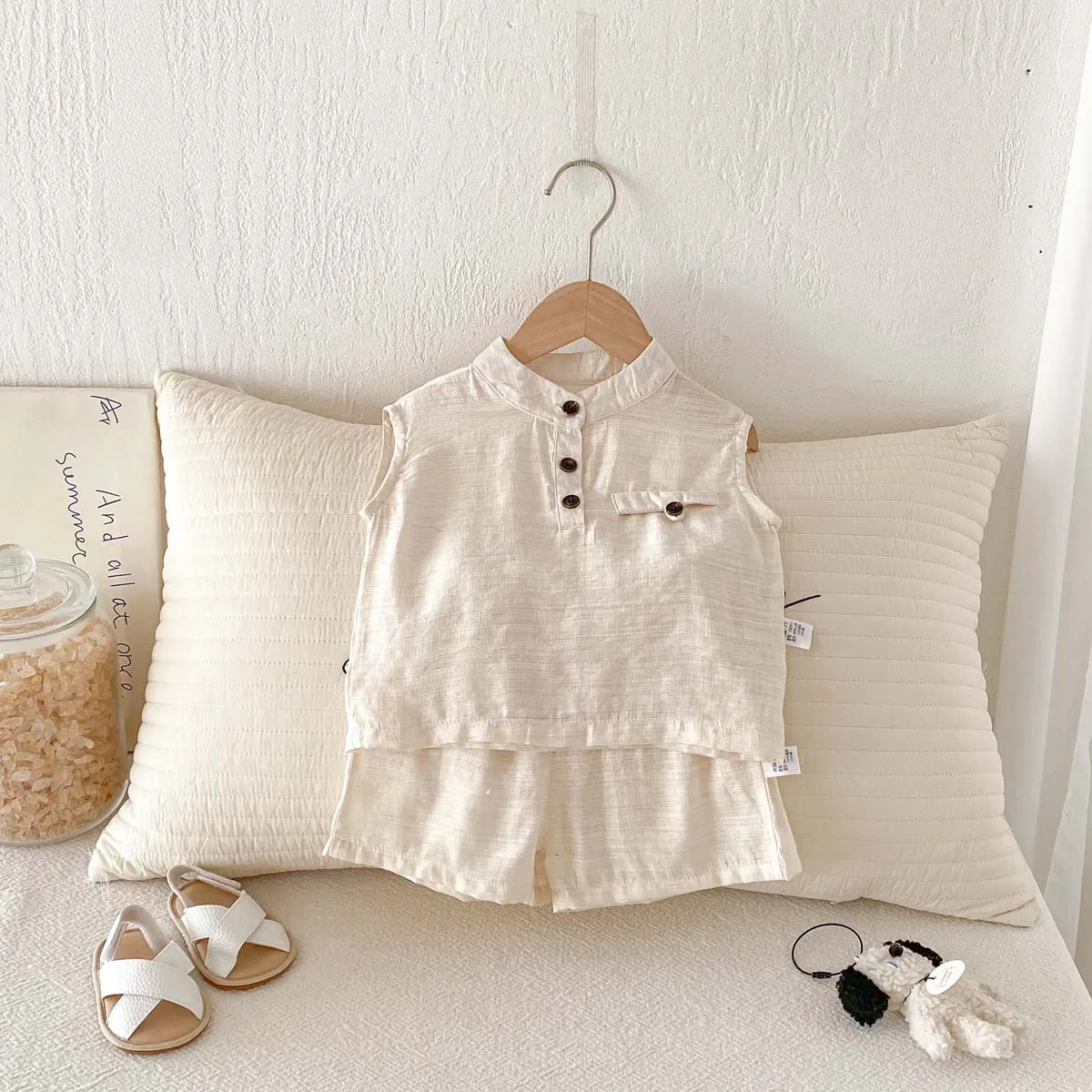 

Boys' 2026 Summer New Product Thin Sleeveless Open Chest Set Children's Korean Loose Shorts Split Two Piece Set