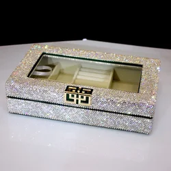 Luxury Rhinestone Jewelry Box Sparkling Diamond Jewelry Case Organizer Ring Earrings Necklaces Storage Case Box Display Holder