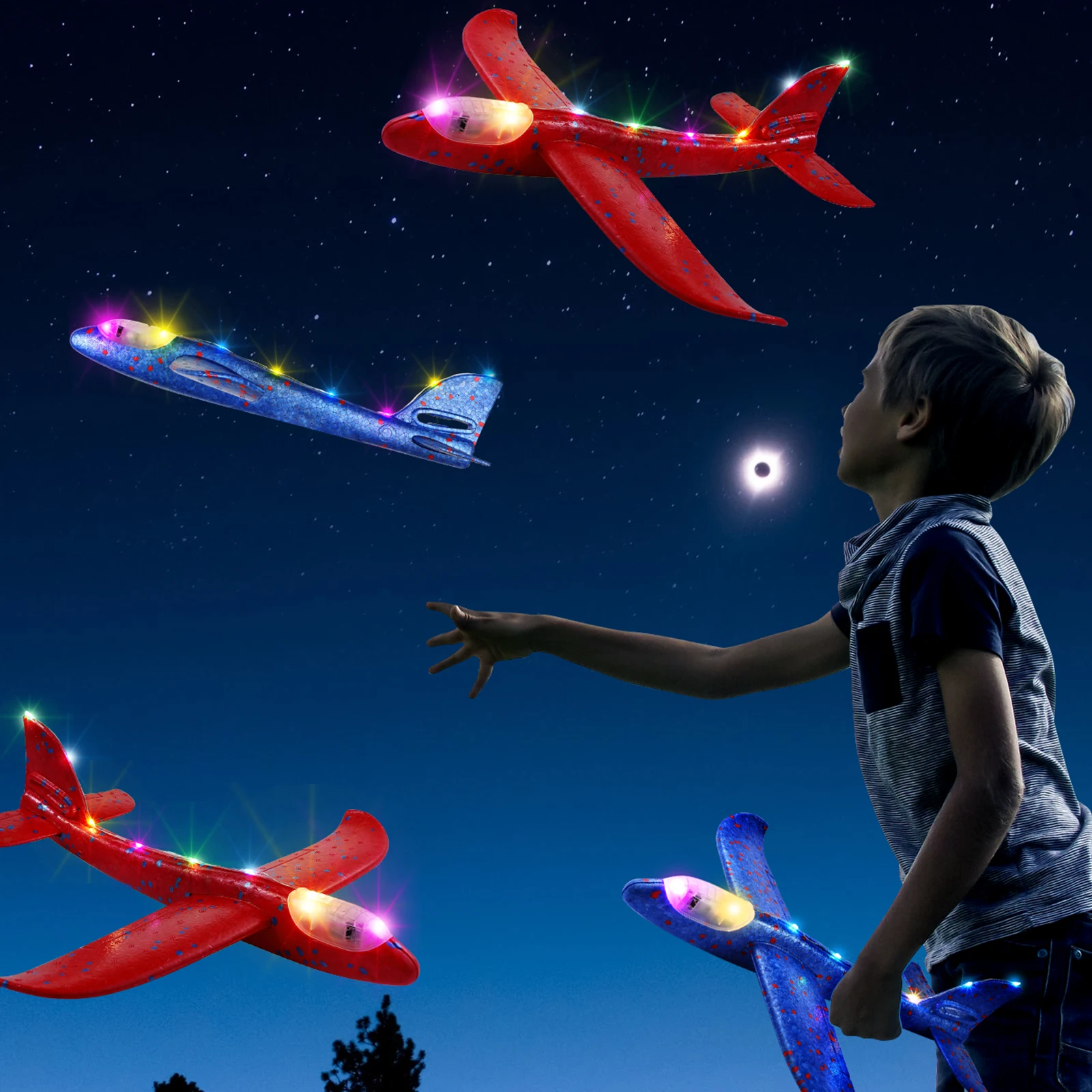 

2pcs Glider Planes Kids Flying Foam Airplane Toys LED Non Remote Control Outdoor Fun Gifts Toy Aircraft