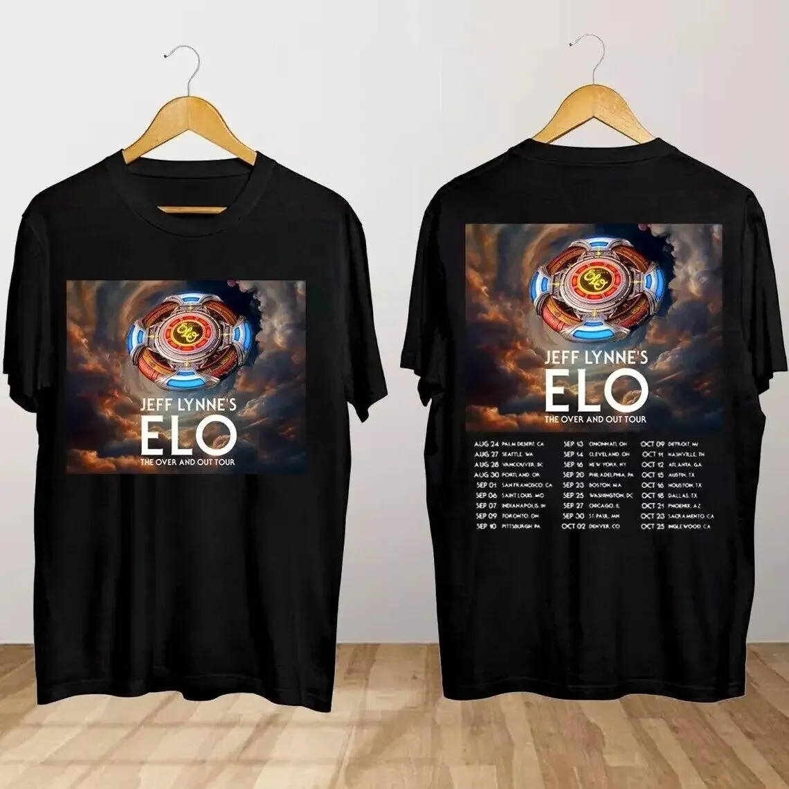 

Футболка с надписью Jeff Lynne's ELO The Over and Out Tour 2024