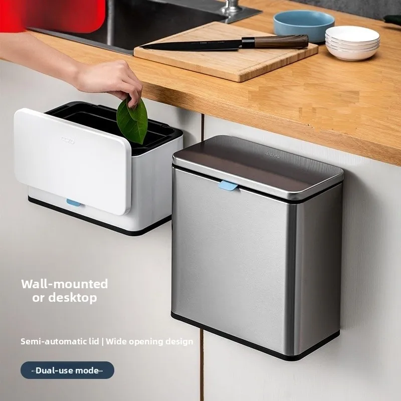

Мусорное ведро CCKO для кухни, настенное, из нержавеющей стали, с крышкой, для домашнего использования, подвесное на дверцу шкафа, для установки на столешницу