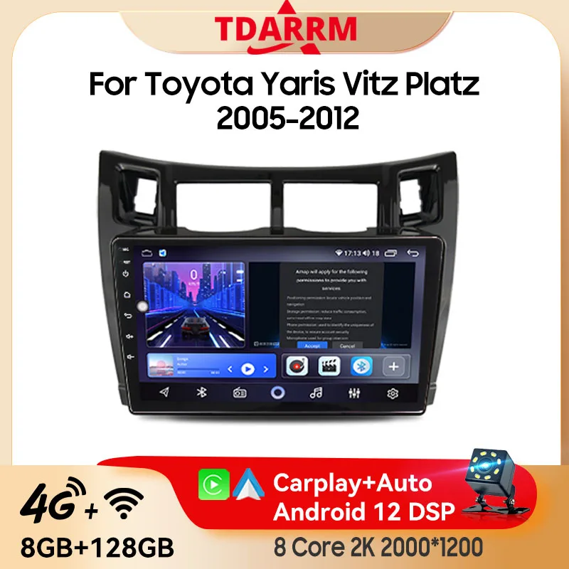 Car Radio For Toyota Yaris Vitz Platz XP90 2005-2012 Android11 DSP AutoCarplay Navigation 4G WIFI Multimedia Stereo Video Player