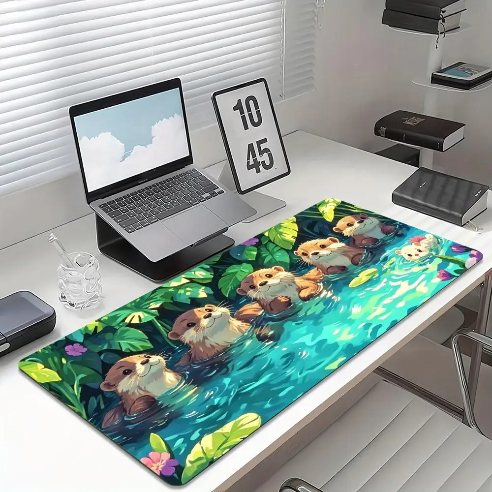 Lotus Pond Cute Otter Large Gaming Mouse Pad Non Slip Rubber Desk Mat Keyboard Mat for PC Laptop Office Home Gaming Workstation