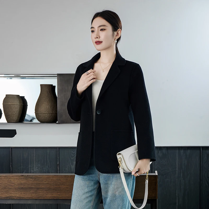 카이싱글 2025 수트 스타일 여성 코트 가을 겨울 신상 100% 순모 울 코트 편안하고 심플한 수트 여성복