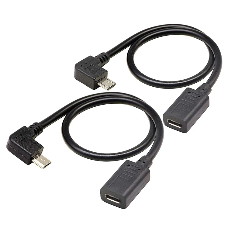 Cable Micro USB macho a USBC hembra, Cable Micro USB de 90 grados a USB tipo C hembra, sincronización de datos, carga para teléfono inteligente