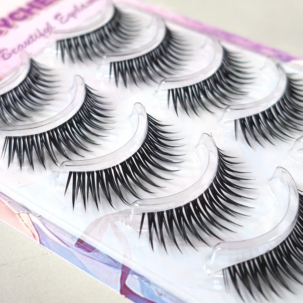 5 Paar natürliche dicke falsche Wimpern, flauschige 3D-Augenwimpern, handgefertigt, schwarzes Band, niedliche Comic-Augenwimpern, Cosplay, Kosmetik, Make-up
