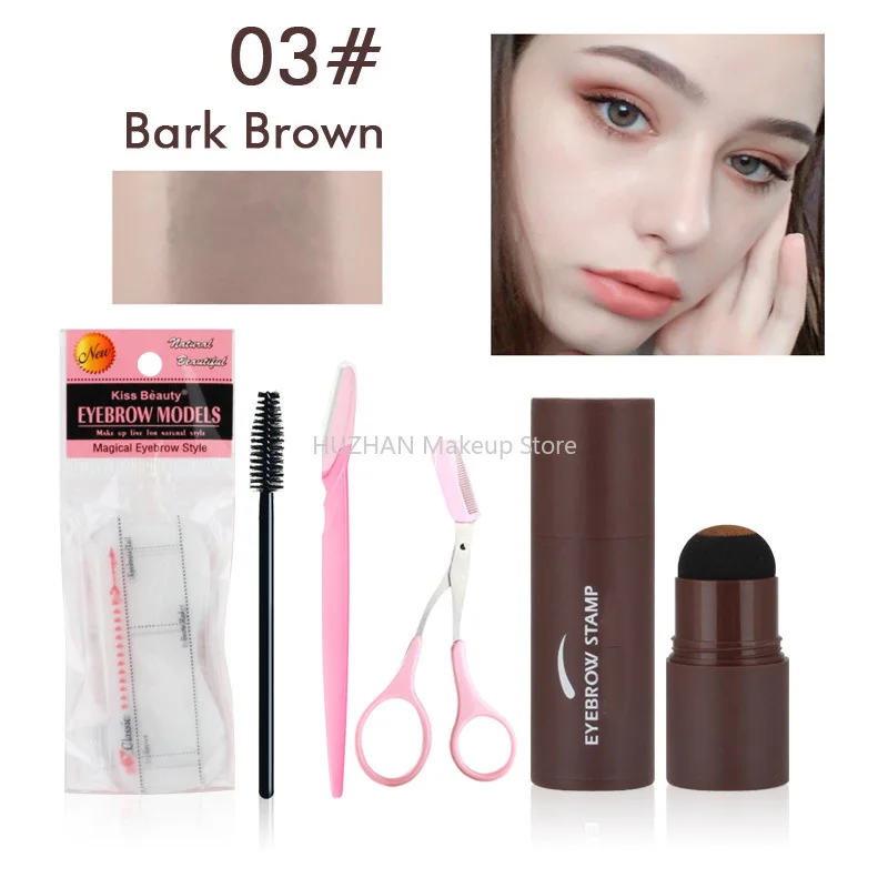 Dropshipping Augenbraue Stempel Schablone Kit Augenbraue Trimmer Stirn Stift Wasserdichte Kontur Pulver Farbton Natürliche Haaransatz Enhancer Make-Up