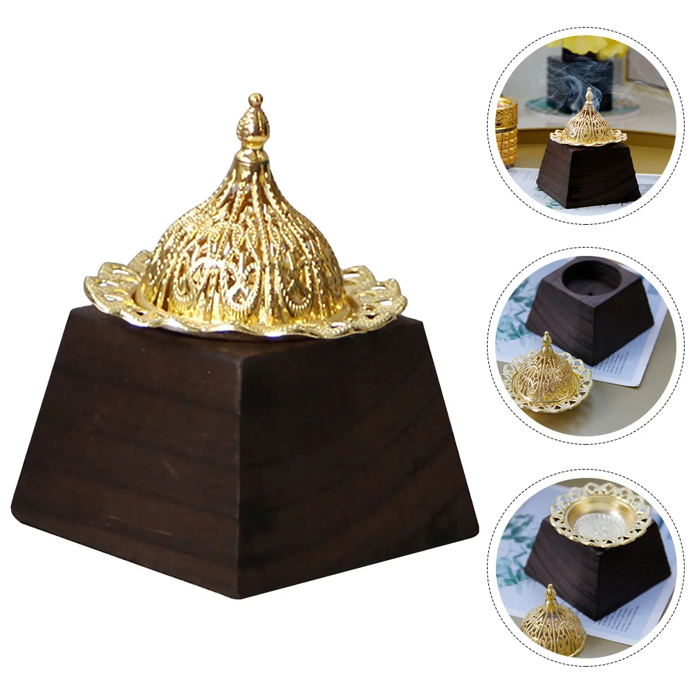 

Wooden Base Incense Burner Middle East Style Retro Small Desktop Censer Aromatherapy Furnace Household Aroma Burner Home Decor