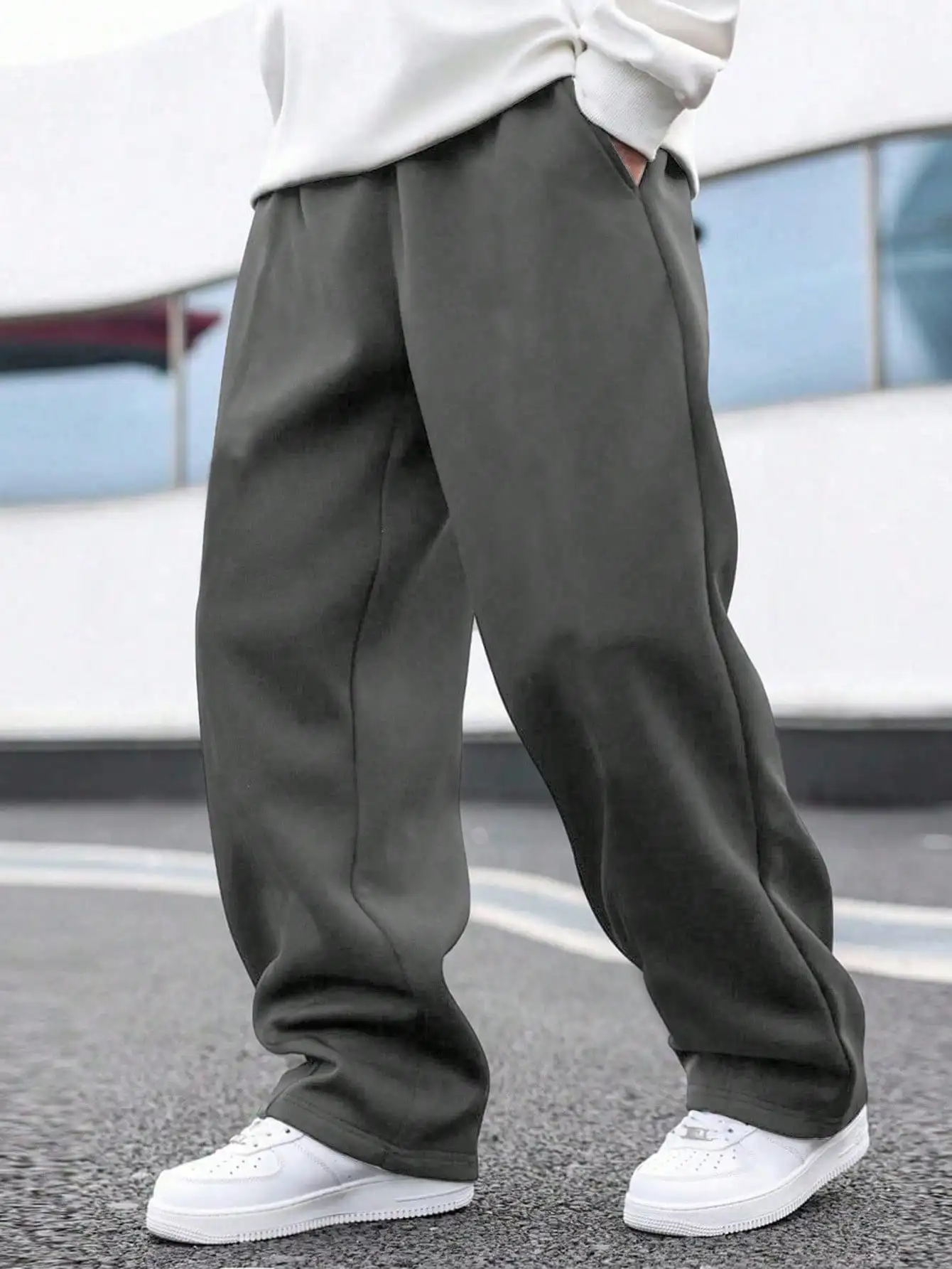 

Детские однотонные свободные брюки прямого кроя на флисовой подкладке для весны, осени и зимы