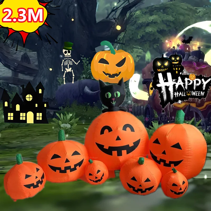 2.3M Halloween Inflatables Seven Conjoined Pumpkins Model With LED Light Outdoor Yard Holiday  Haunted House Decorative Props