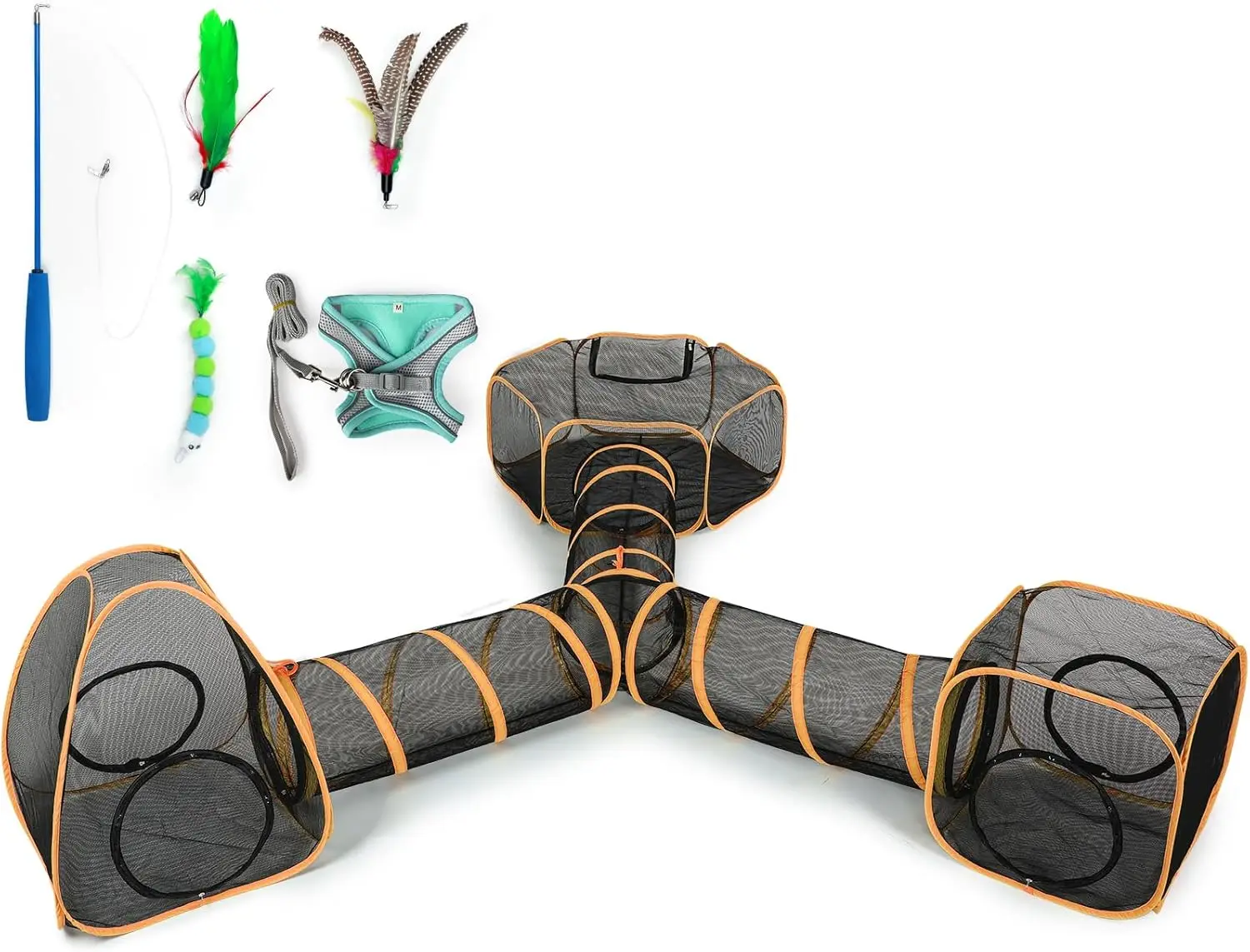 

5-in-1 Outdoor Cat Tent with Tunnel, Harness, Leash, and Toys for Indoor Cats