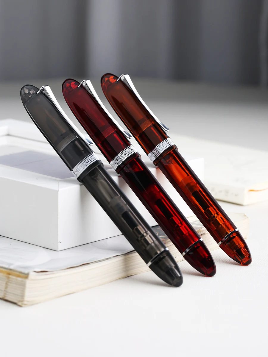 Majohn V60 Transparent Red  Triangular Piston Resin Fountain Pen Ink Writing Pen School Office Business Stationery Supplies Gift