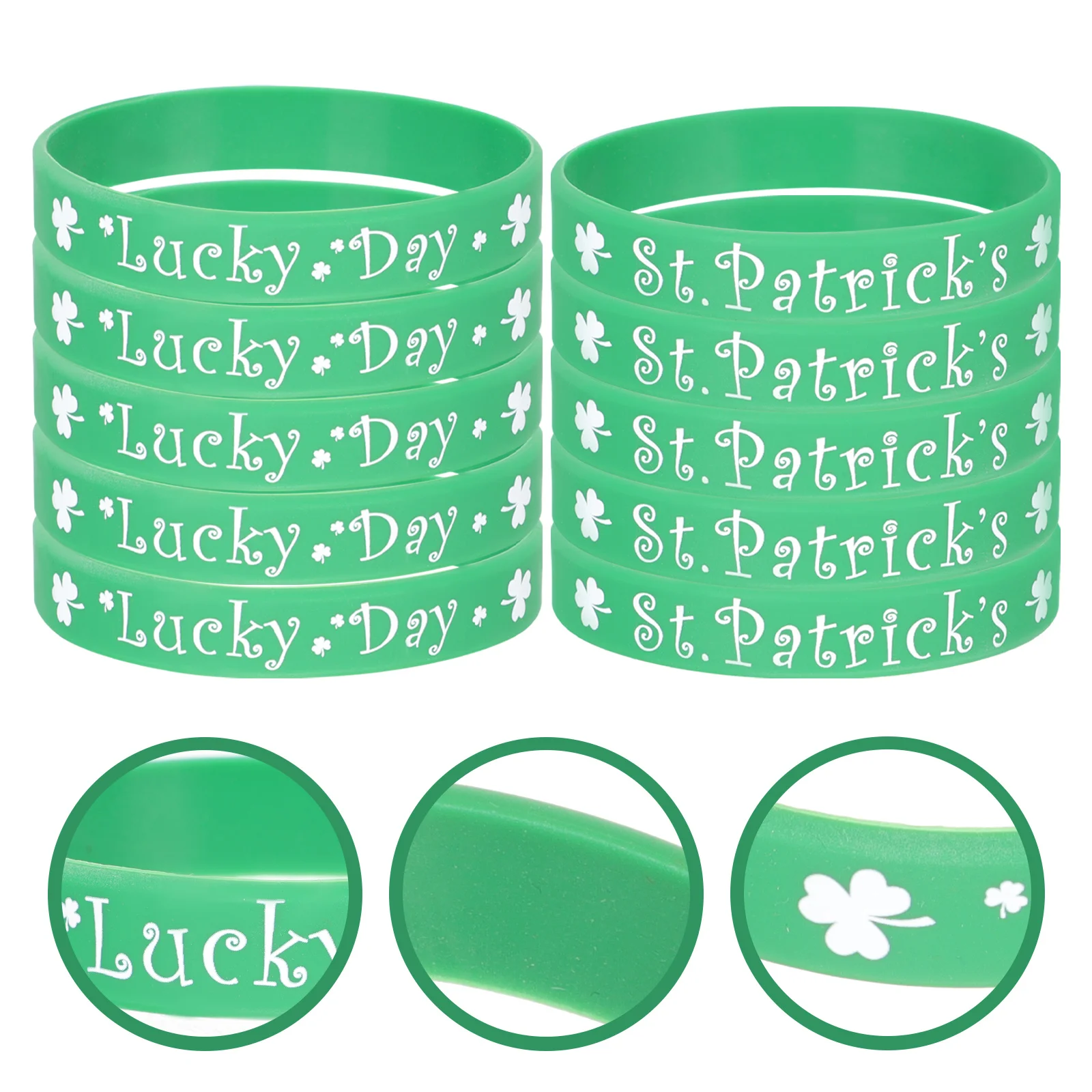 10 Pcs Irish Bracelet Wristbands Silicone Bracelets Shamrock Silica Gel Festival Man Party Favor