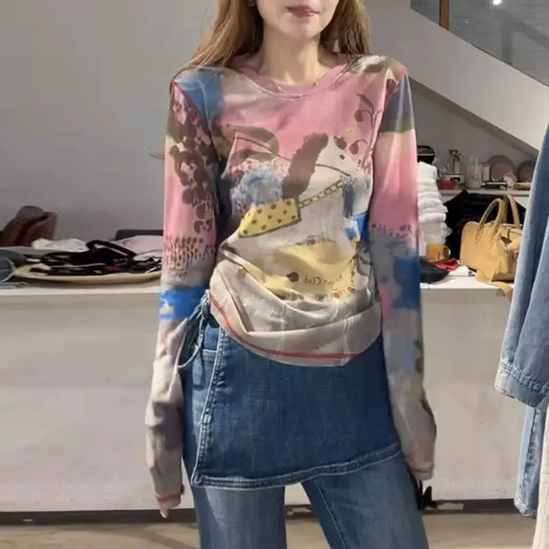 

Y2K Clothing 2000s Women's Long-Sleeve T-Shirt Aesthetic Tops Ombre Print Mesh Summer New Sun-Protective Cover-Up Tops T-Shirts