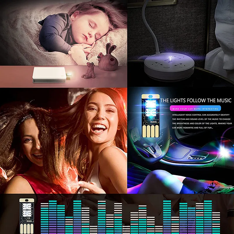 1 sztuk Mini USB LED żarówka Sound Touch Control dekoracja wnętrza samochodu dekoracja atmosfera światła regulowana jasność dekoracyjna