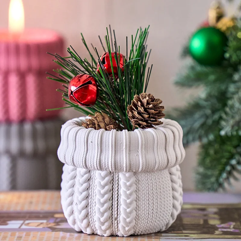 Weihnachten Gestrickte Garn Glas Silikon Form Garn Socke Kerze Tasse Sukkulenten Pflanzer Gips Beton Form DIY Lagerung Container