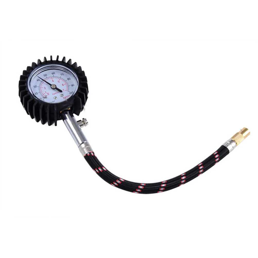 

Tire Pressure Gauge Black 7Cm Dial 25Cm Braided Hose 0-100 Psi Metal Rubber Car Motorcycle Truck Bike Wheel Repair Tool