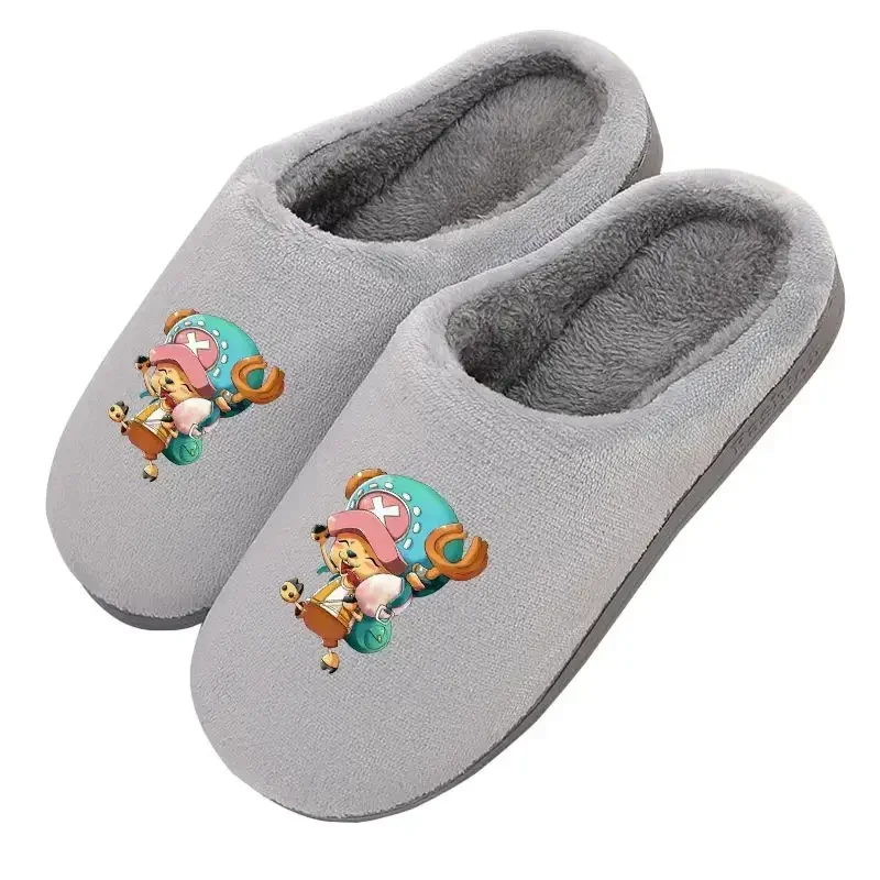 New Japan Anime One Piece Luffy Chooper Zoro Sanji Winter Warm Plush Men Women Couple Shoes Non-slip Home Slippers Stuffed Plush