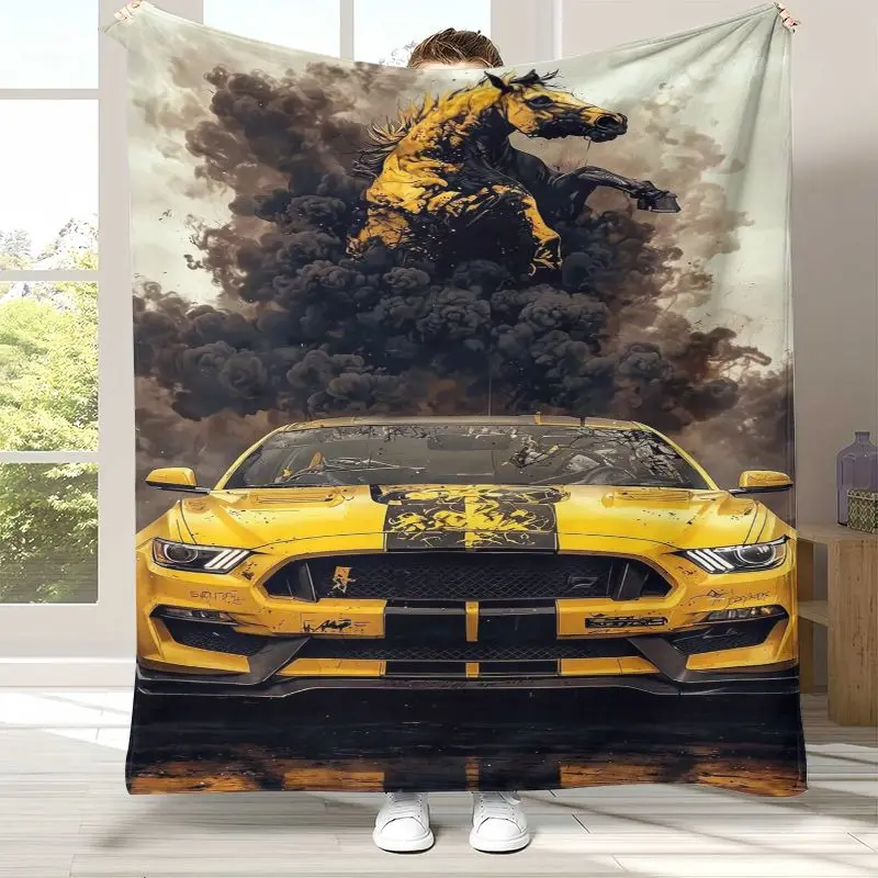 Vintage M-Mustang Racing Biker Garage Moto Soft Flannel Throw Blanket,Cozy Warm Blanket for Bed,Sofa,Living Room,Picnic,Camping