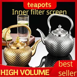 1 X Hammer Handle Spherical Kettle with Lnner Mesh Stainless Steel Kettle, Flower Tea Kettle Hammer Handle Spherical Tea Kettle