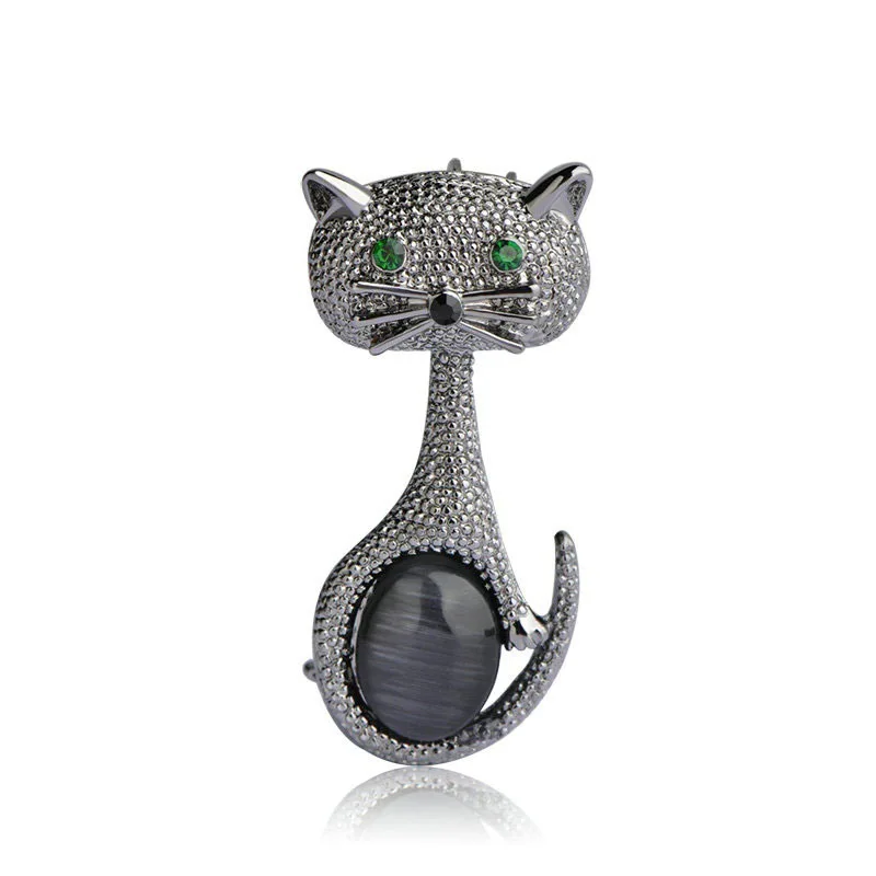 Vintage green eyes cat brooch fashion animal pin jewelry