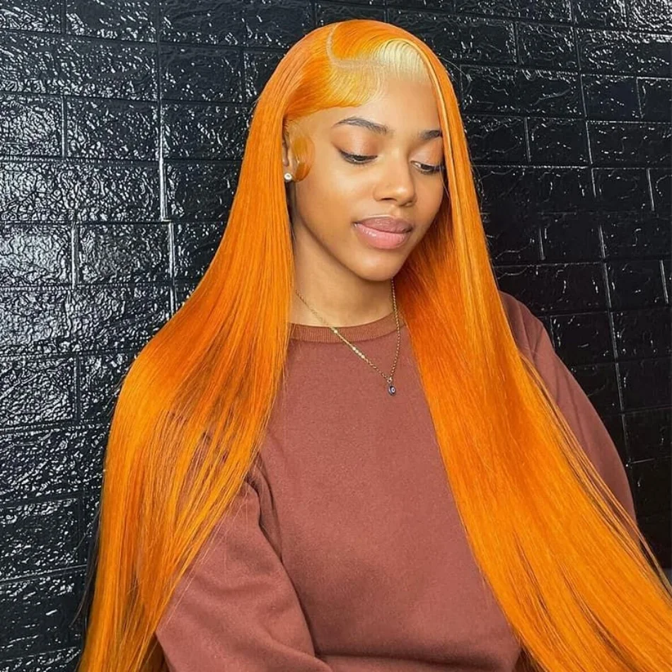 Ginger Orange Straight Hd Lace Wig 13x6 Human Hair Colored Quality Wigs 30 40 Inch Lace Frontal Human Hair Wigs For Black Women