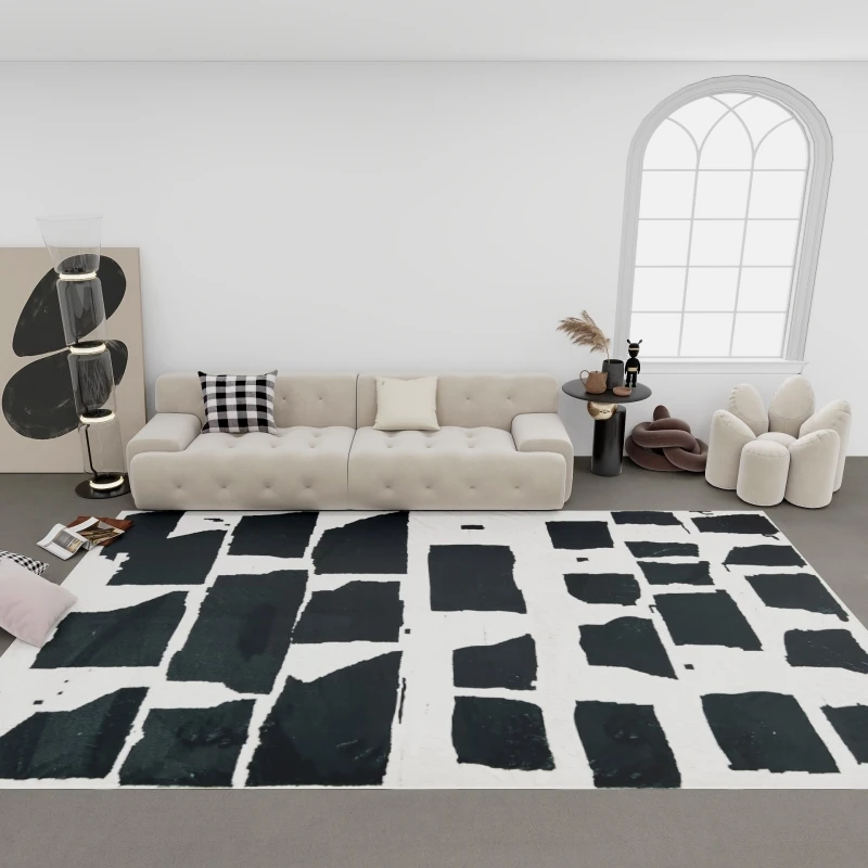 Modern Nordic Style Black and White Primary Living Room Carpet Bedroom Soundproof Fluffy Carpets Striped Bathroom Non-slip Rug
