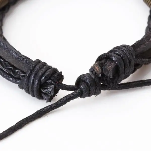 Mens Gothic Punk Surfer Tribal Linned Leather Wristband Charm Bracelet BLK