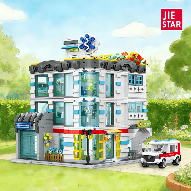 

New JJ9211 2866pcs MOC Idea Street View City Hospital Building Blocks Bricks Assembling Model Children's Toys Birthday Gift Set