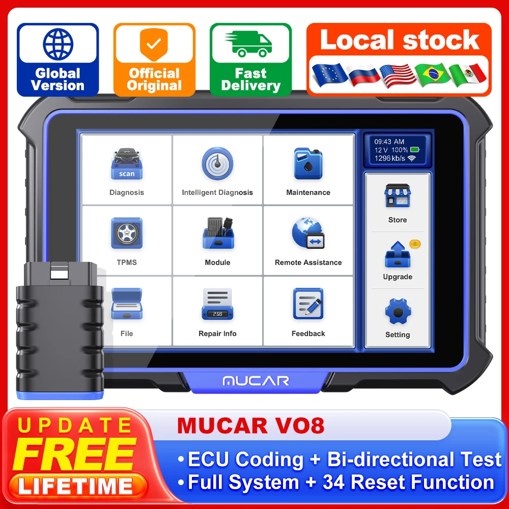 MUCAR VO8 OBD2 Scanner Professional Auto Code ECU Coding Bidirectional Test Full System 34 Reset OBD