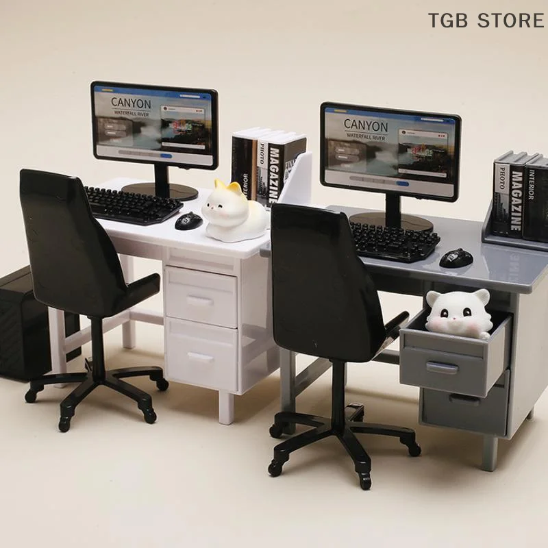 1 Set 1/12 Scale Dollhouse Miniature Computer Keyboard Desk Chair Furniture Kit Scene Model Home Study Room Decor