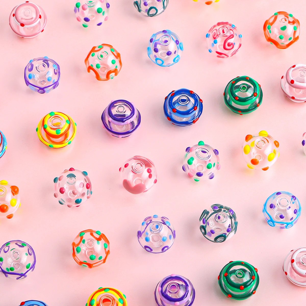 1Pcs 14/16mm Handmade Hollow Lampwork Glass Round Beads For Jewelry Making DIY Charm Wind Bells Bracelet Earring Accessories