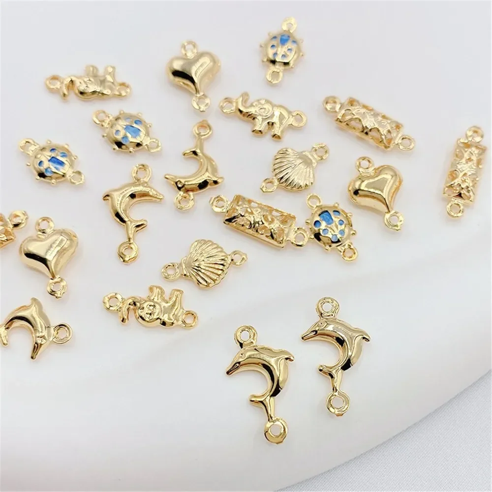 

14K Gold-Color Hollow Flakes Love Dolphin Pendant Small Pendant DIY Bracelet Necklace Finishing Material Accessories L414