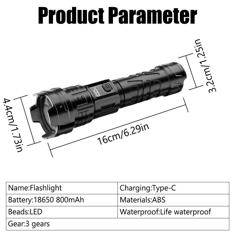 Super Bright Flashlights Powerful USB Rechargeable waterproof Torch Outdoor Portable Lighting for Camping Fishing Running Lamp